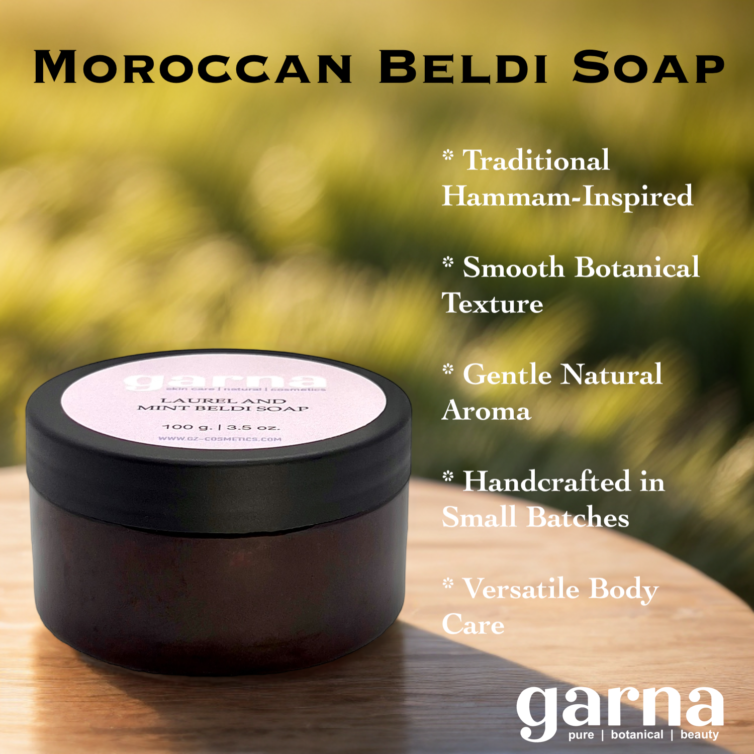 Laurel & Mint Beldi Soap by Garna (100g) – Moroccan black soap paste (beldi), photo 2