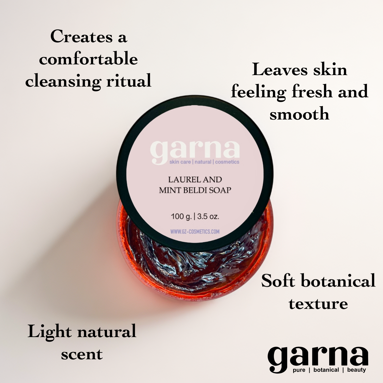 Laurel & Mint Beldi Soap by Garna (100g) – Moroccan black soap paste (beldi), photo 3