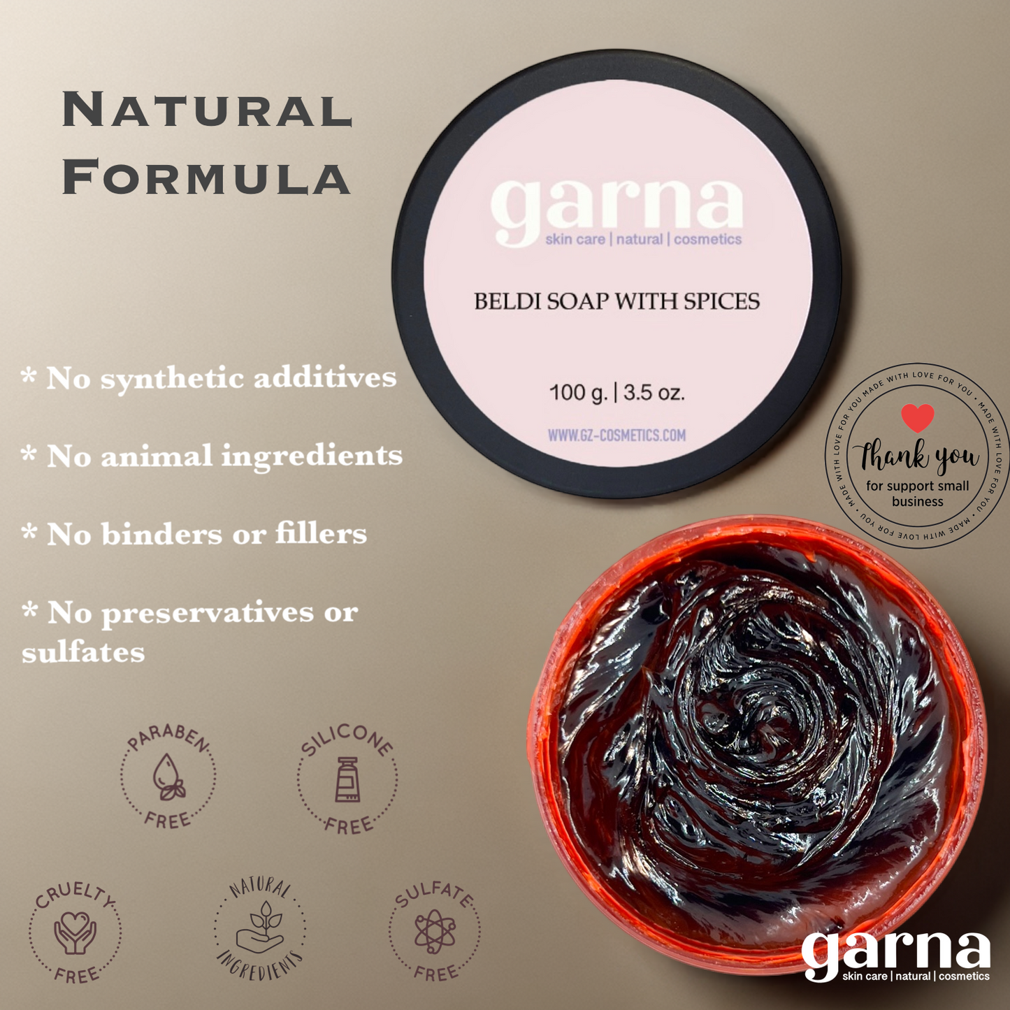 Garna Spice Scrub: Moroccan Black Beldi Soap 3.5 oz, Exfoliating Body Peel for Skin Purification & Hydration