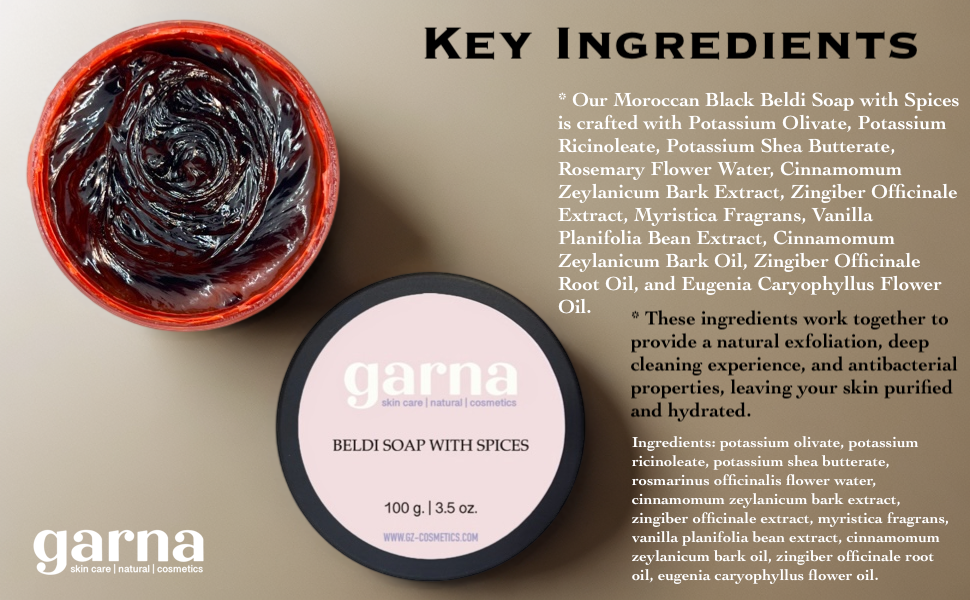 Garna Spice Scrub: Moroccan Black Beldi Soap 3.5 oz, Exfoliating Body Peel for Skin Purification & Hydration