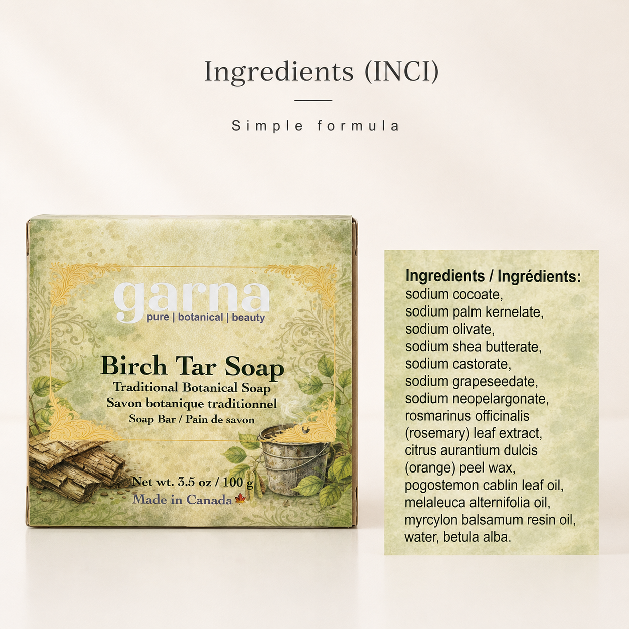 Savon au goudron de bouleau de Garna – Savon artisanal au parfum boisé et fumé profond