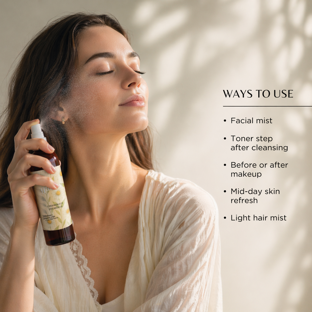 Chamomile Water Face Mist Spray 250 mL (8.4 fl oz) – Floral Hydrosol for Face & Hair, Lightweight Daily Mist
