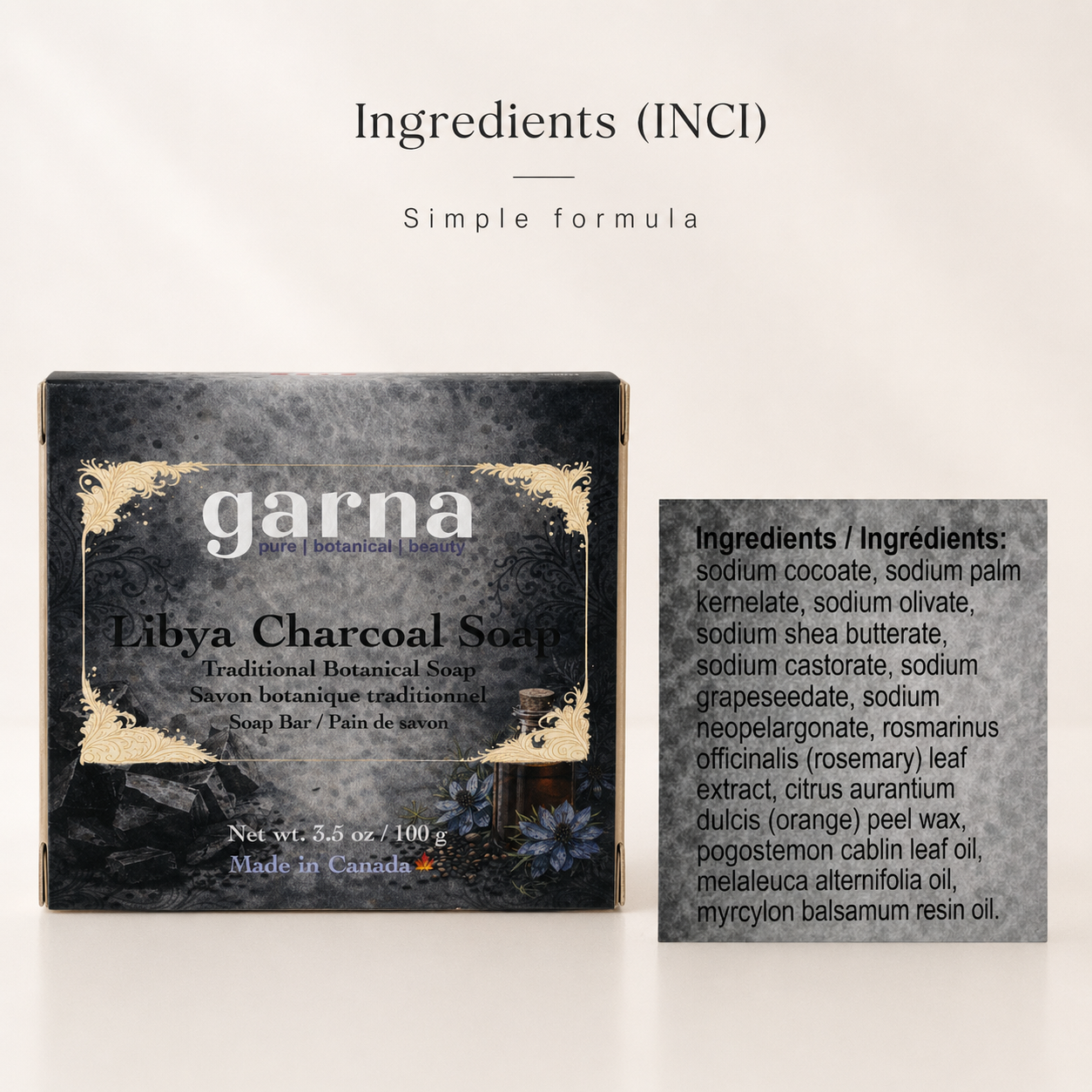 Savon au charbon de Garna – Savon artisanal au parfum frais et moderne