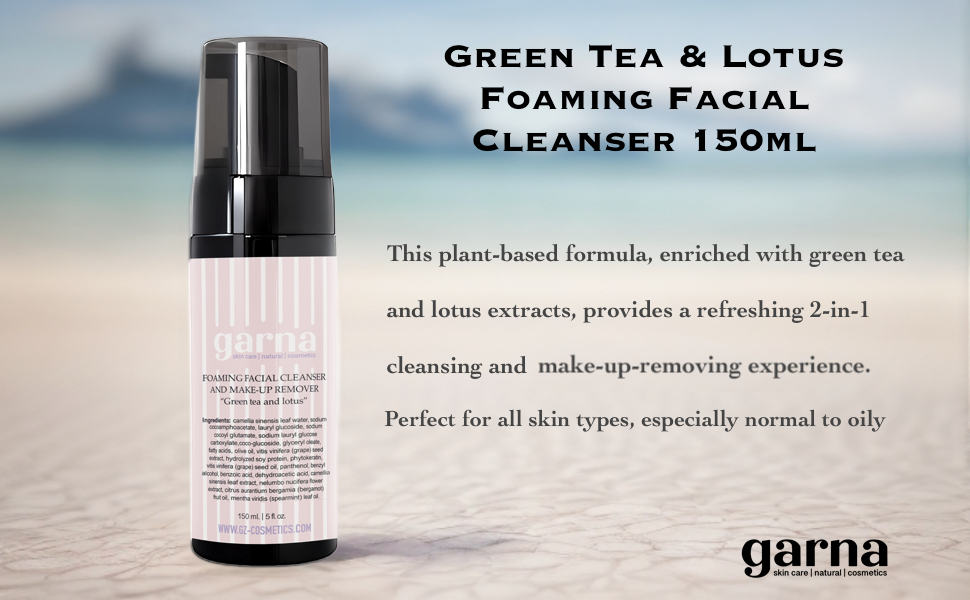 Garna Green Tea & Lotus Foaming Facial Cleanser 5 fl oz: Oil Control & Gentle Face Wash