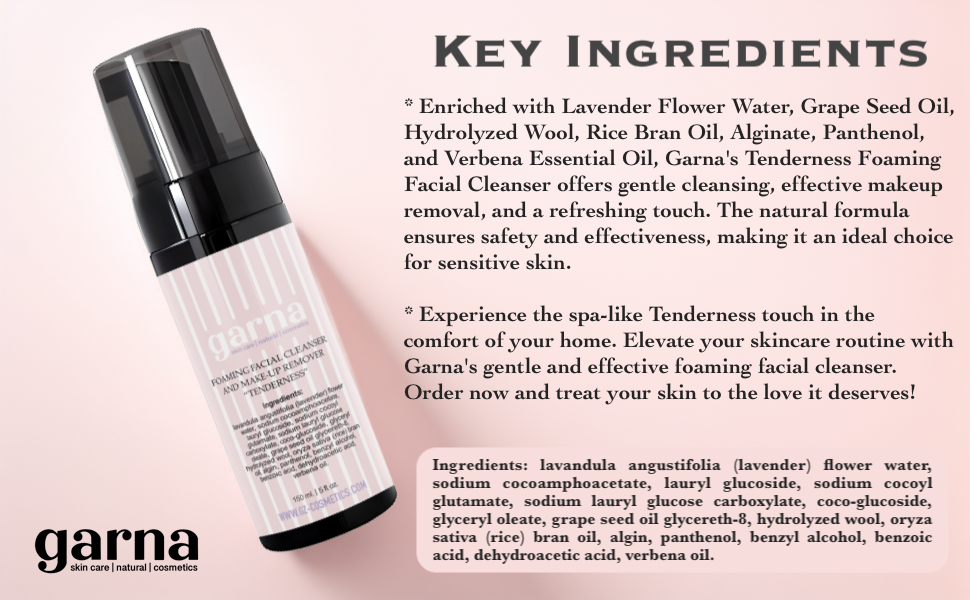 Garna Tenderness Foaming Facial Cleanser 5 fl oz: Gentle Face Wash & Makeup Remover, Non-Comedogenic Formula