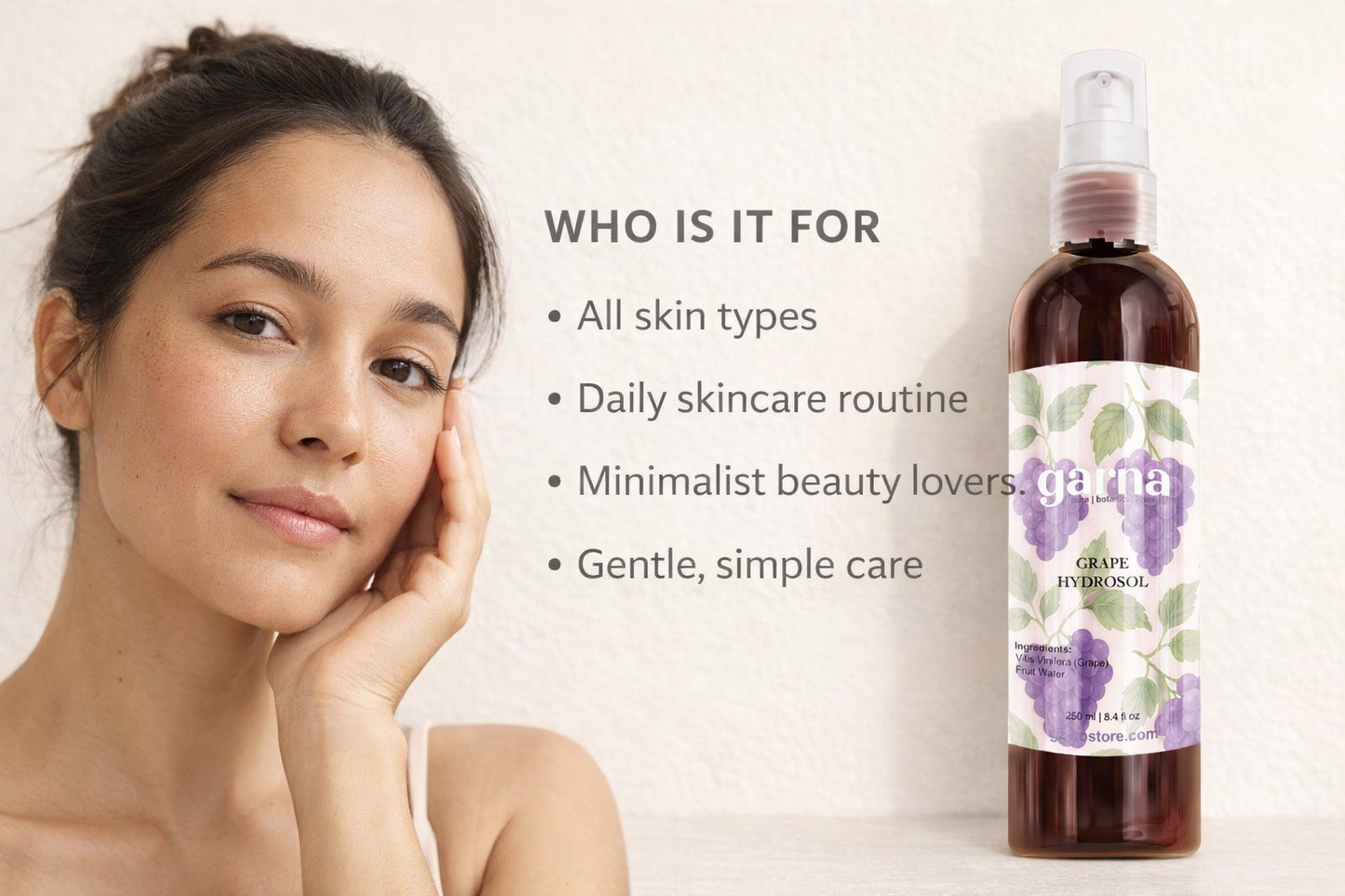 Grape Water Face Mist Spray 250 mL (8.4 fl oz) – Botanical Hydrosol for Face & Hair, Lightweight Daily Mist