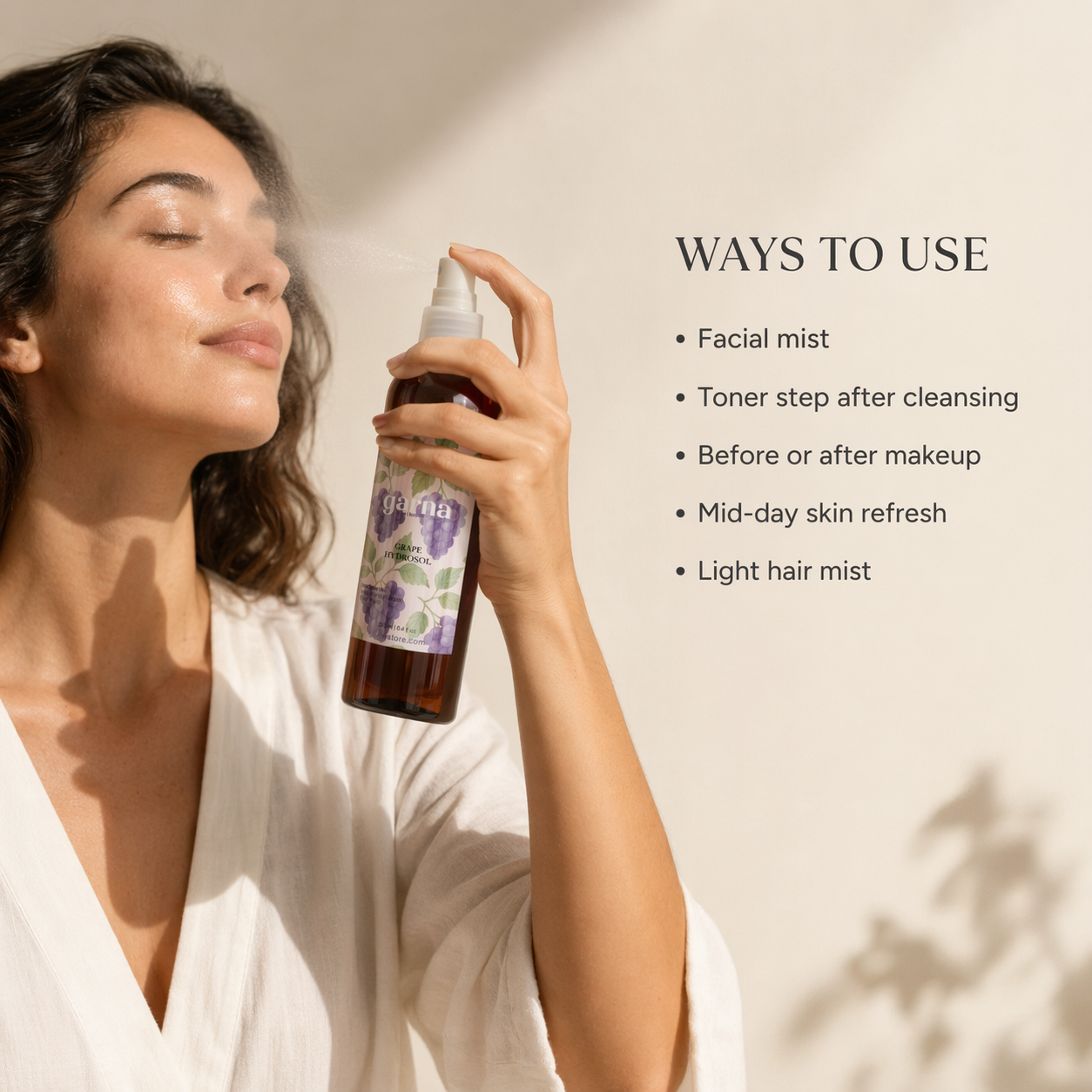Grape Water Face Mist Spray 250 mL (8.4 fl oz) – Botanical Hydrosol for Face & Hair, Lightweight Daily Mist