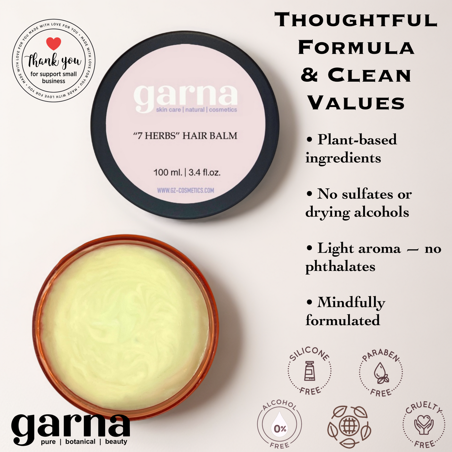 Seven Herbs Hair Balm by Garna (100g) – creamy hair conditioner balm, photo 5