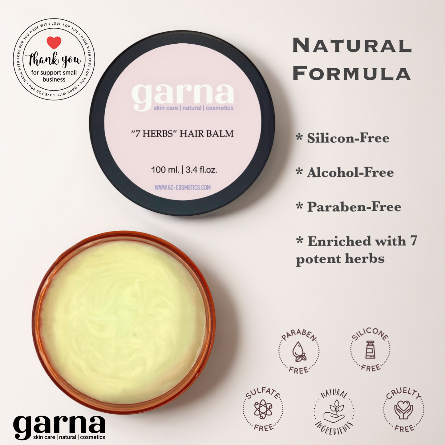 Garna Herbal Hair Conditioner: Seven Herbs 3.4 fl oz - Nourishing Hair Mask