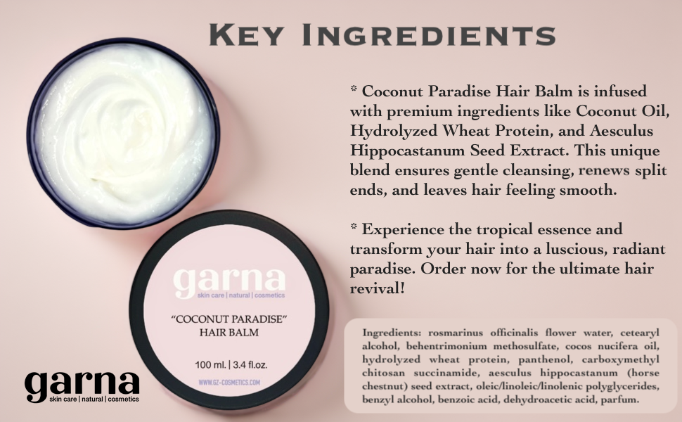 Garna Coconut Paradise Hair Conditioner Mask 3.4 fl oz - Hydrating & Nourishing