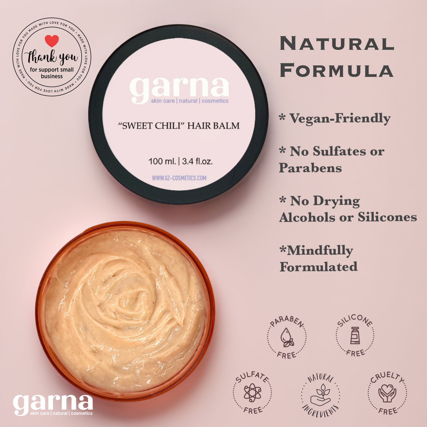 Garna Sweet Chili Hair Balm 3.4 fl oz: Vegan & Pure Hair Conditioner