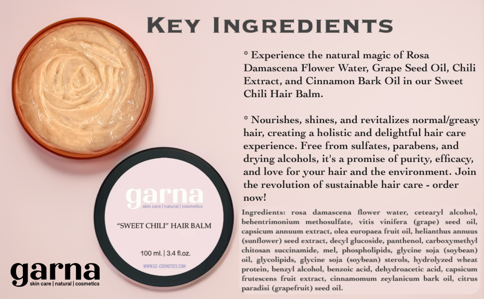 Garna Sweet Chili Hair Balm 3.4 fl oz: Vegan & Pure Hair Conditioner