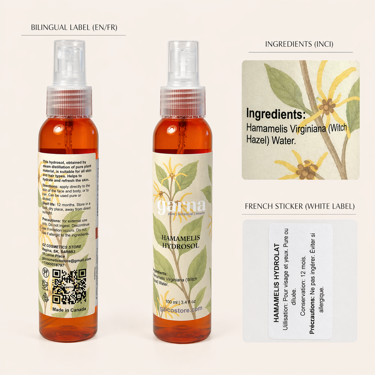 Witch Hazel Water 100 ml Hydrosol by Garna – light botanical for a fresh