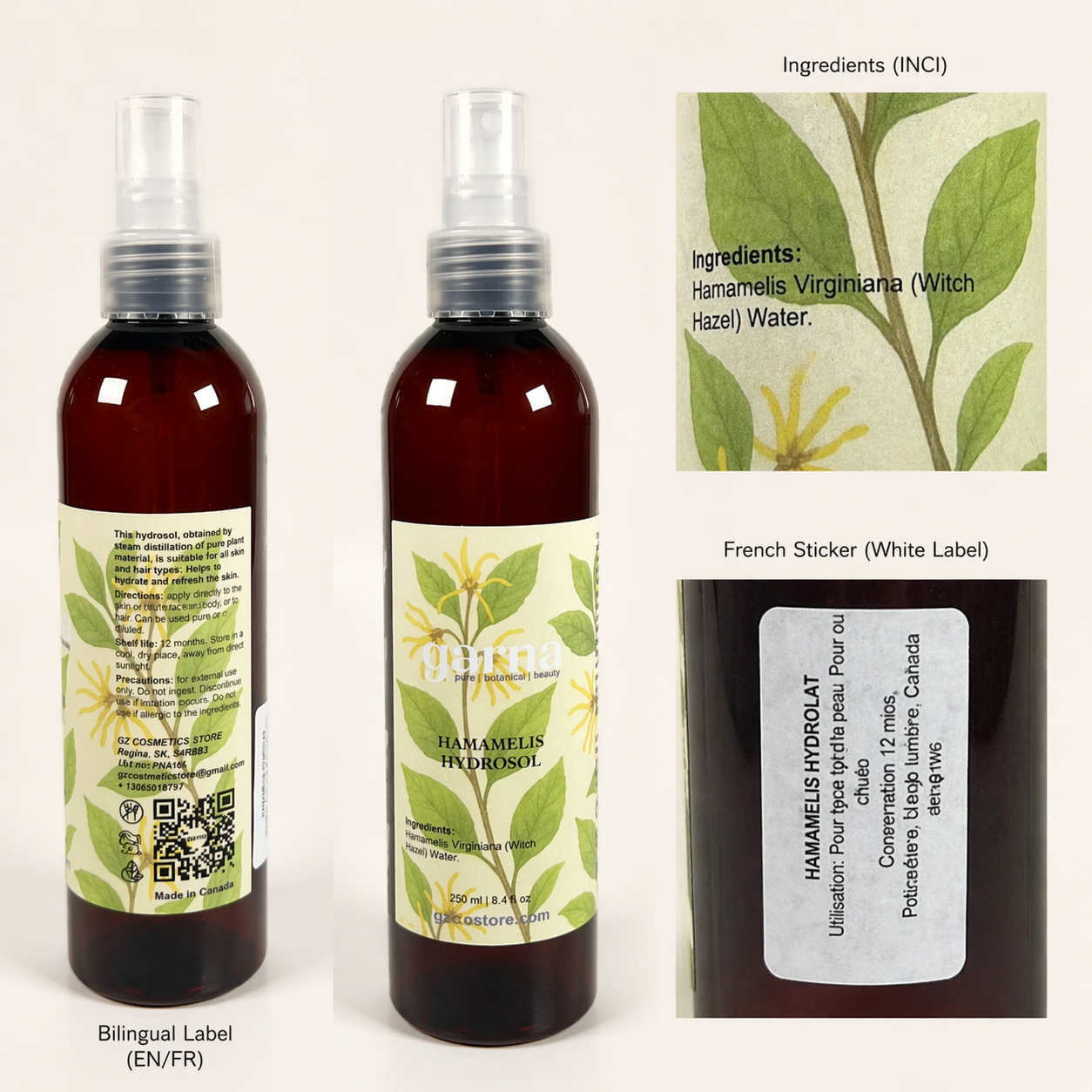 Witch Hazel Water Face Mist Spray 250 mL (8.4 fl oz) – Hydrosol Toner Mist for Face, Lightweight Daily Use