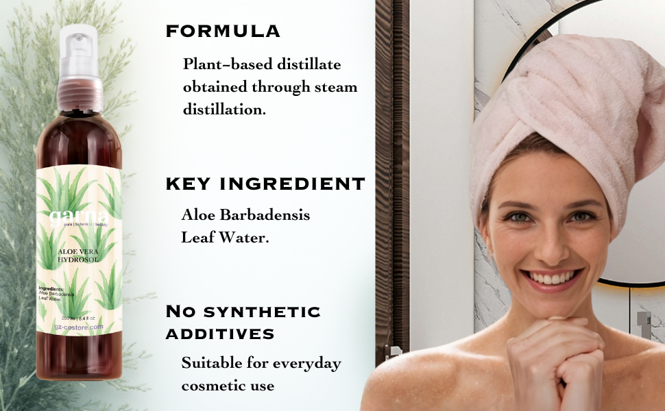 Aloe Hydrosol Mist 250ml for Face & Hair by Garna, botanical product photo