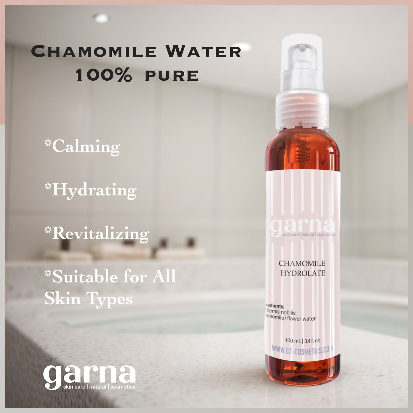 Garna Chamomile Flower Water - 3.4 fl oz Aromatherapy Skin & Hair Hydrating Mist