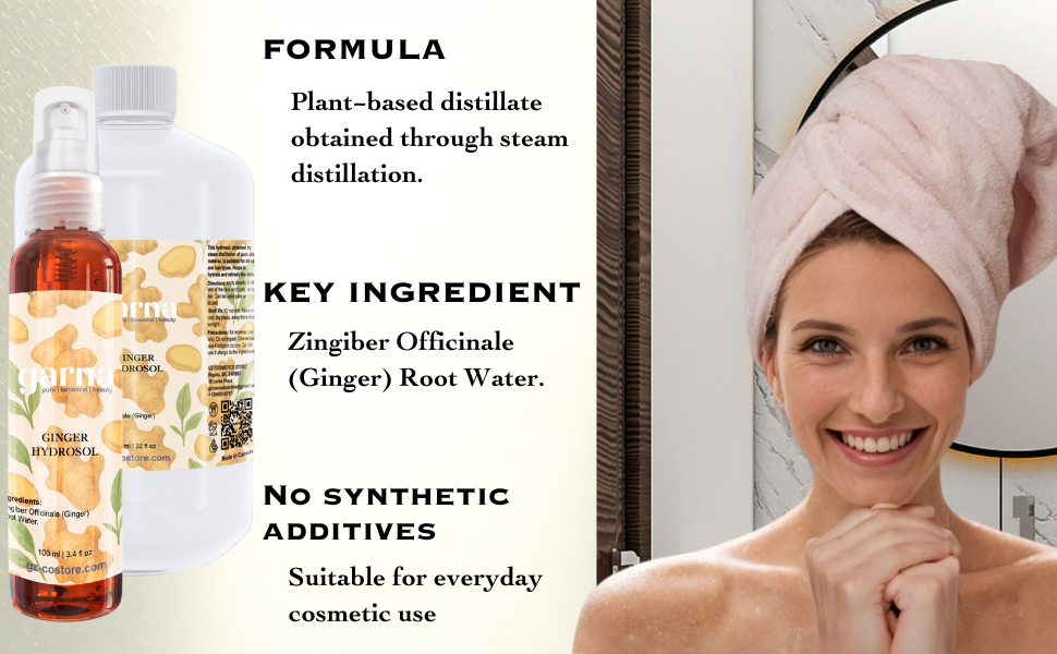 Ginger hydrosol mist by Garna, 100 ml spray for face and hair – product photo