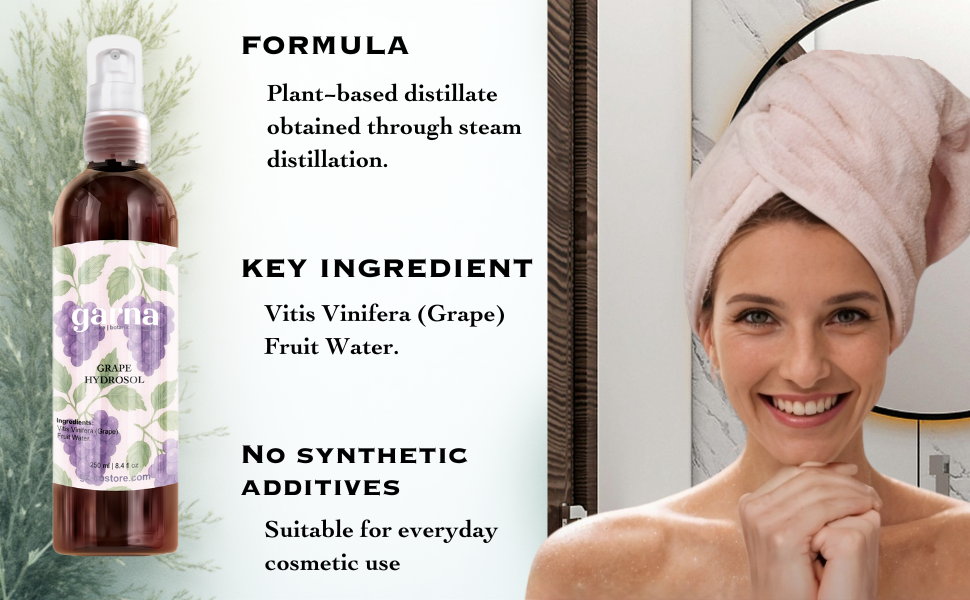 Grape Hydrosol Mist 250ml for Face & Hair by Garna, botanical product photo