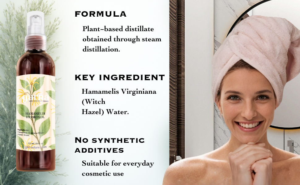 Witch Hazel Hydrosol Mist 250ml for Face & Hair by Garna, botanical product photo