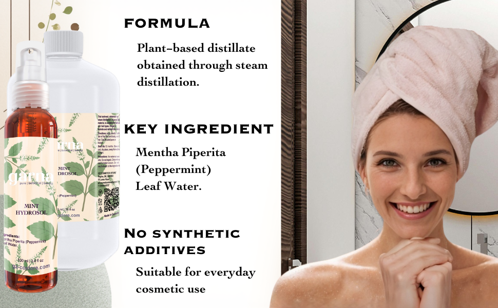 Mint hydrosol mist by Garna, 100 ml spray for face and hair – product photo