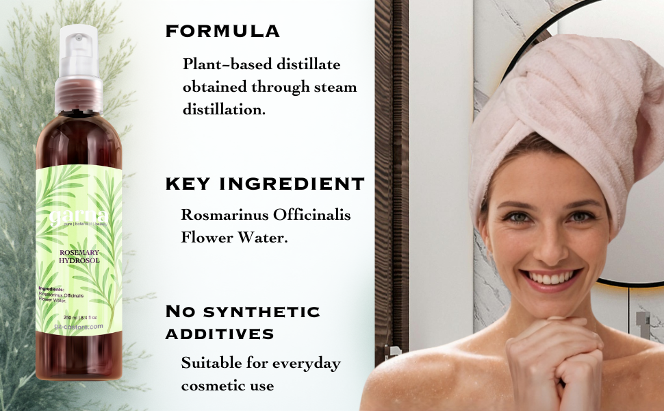 Rosemary Hydrosol Mist by Garna – light botanical mist for face and hair 250 ml