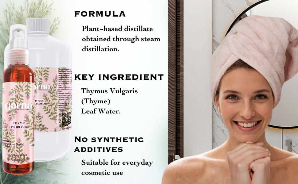 Thyme Hydrosol Hydrosol Water by Garna, 32 oz bottle, botanical hydrosol water