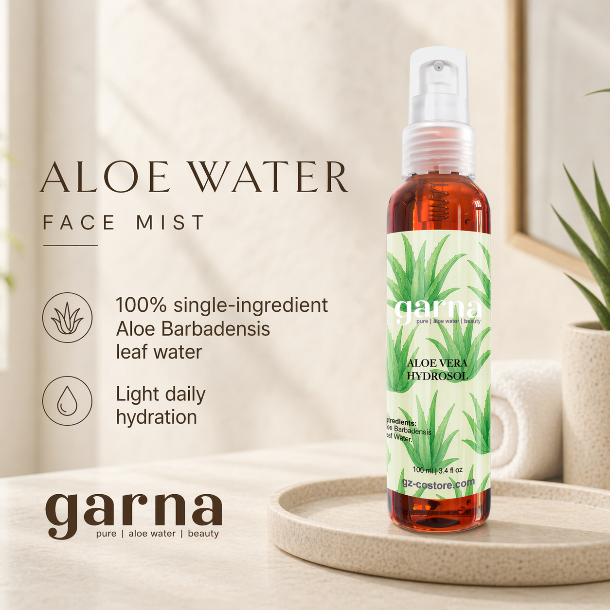 Aloe Hydrosol Mist by Garna 100 ml – light face & hair mist for a fresh routine