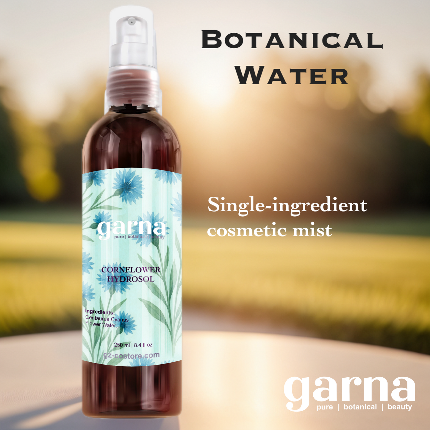 Cornflower Hydrosol Mist 250ml for Face & Hair by Garna, botanical product photo