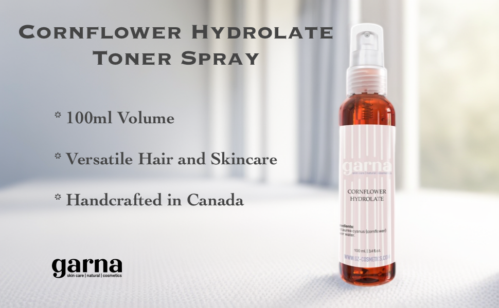 Garna Cornflower Hydrolate 3.4 fl oz: Floral Water Spray, Hair & Skin Toner Solution