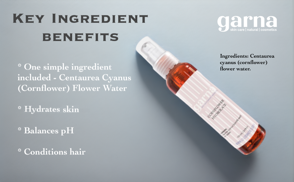 Garna Cornflower Hydrolate 3.4 fl oz: Floral Water Spray, Hair & Skin Toner Solution