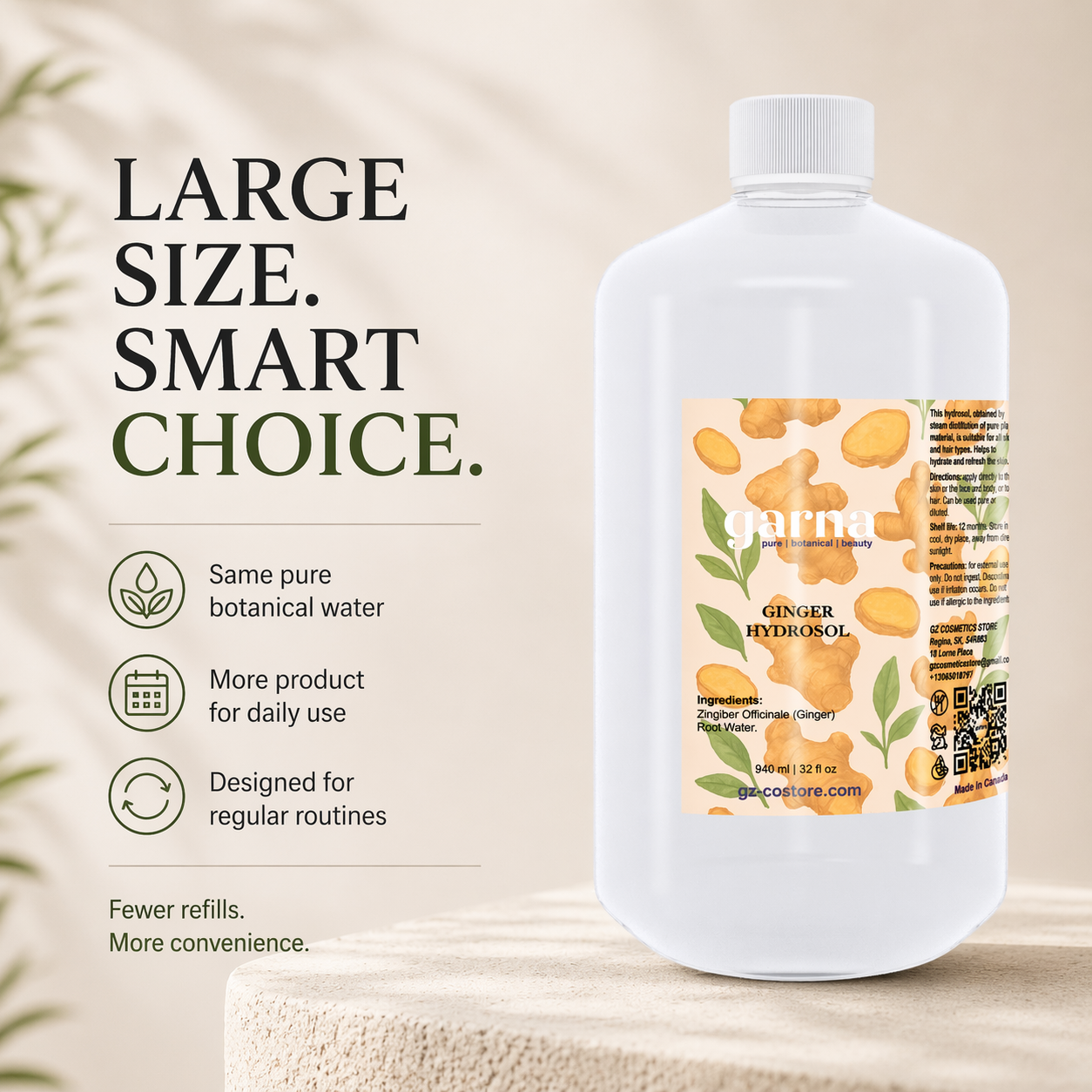 Eau hydrolat de gingembre de Garna – 946 ml d'eau botanique dans une simple bouteille