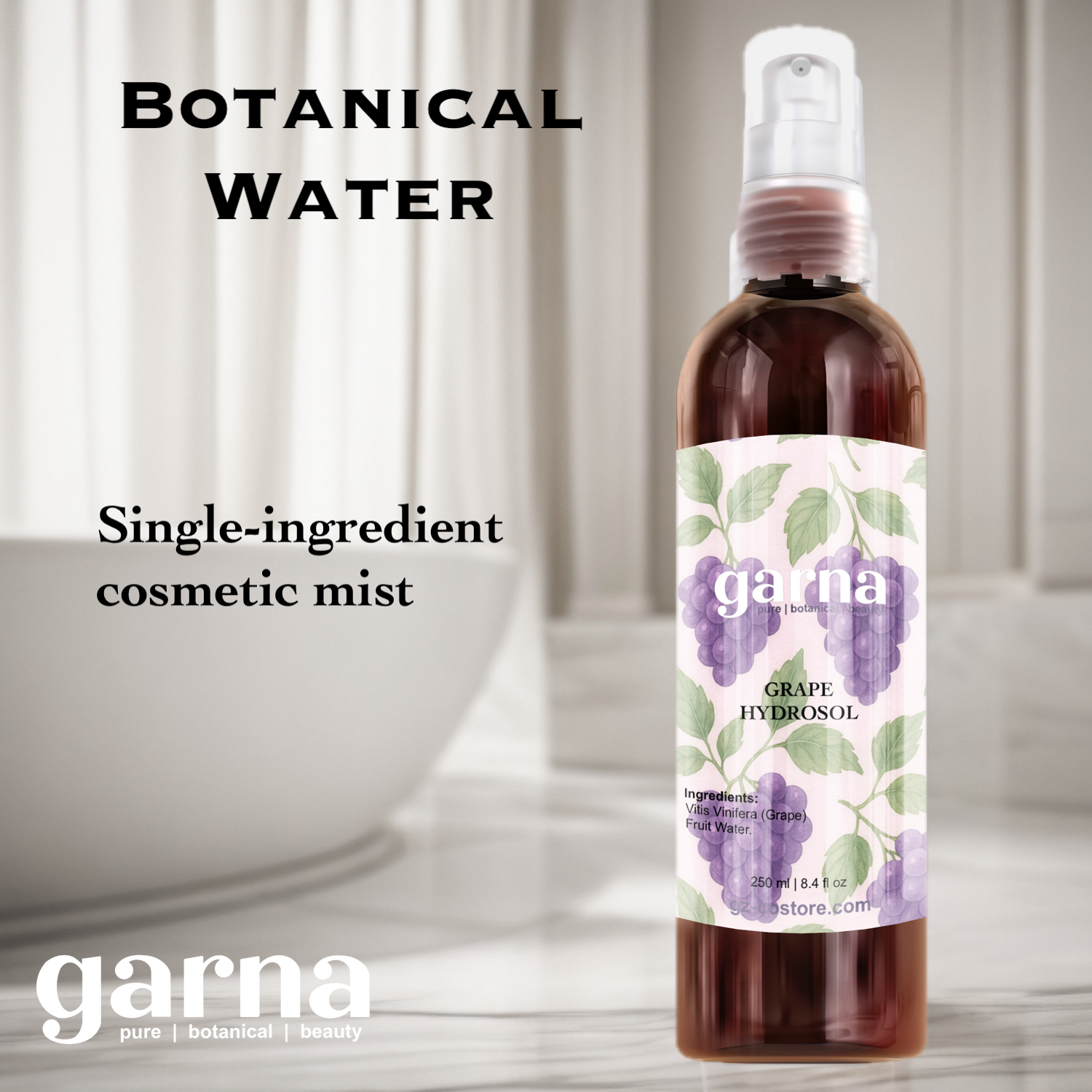 Grape Hydrosol Mist 250ml for Face & Hair by Garna, botanical product photo