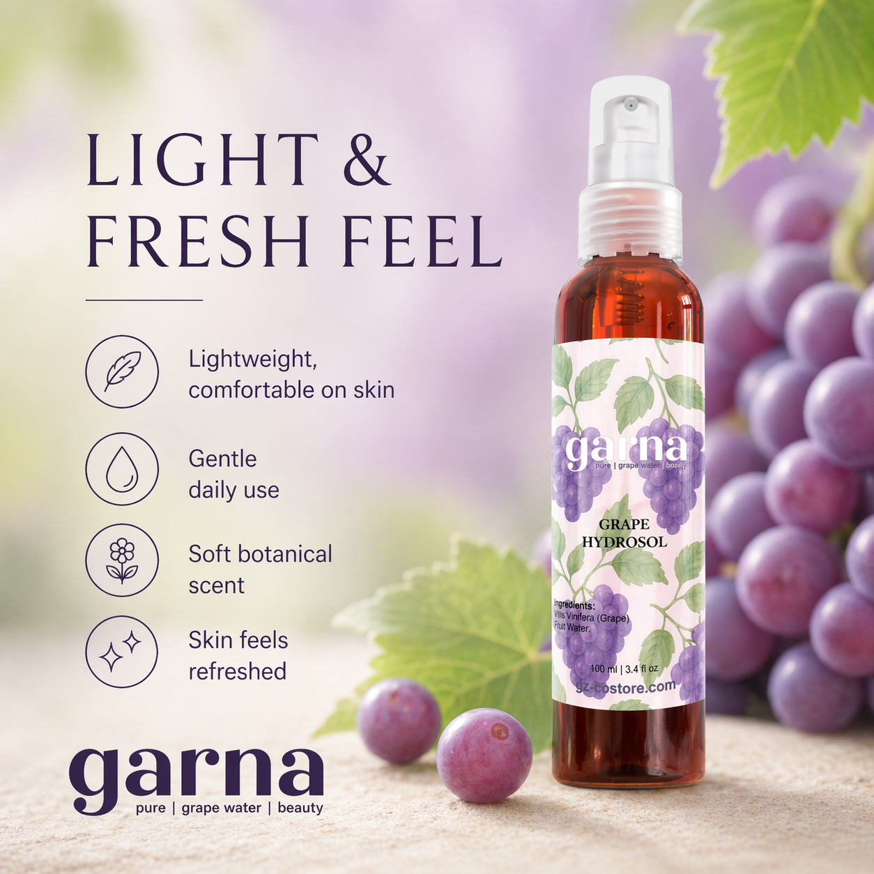 Grape Water 100 ml Hydrosol Mist by Garna – refreshing botanical mist for daily face