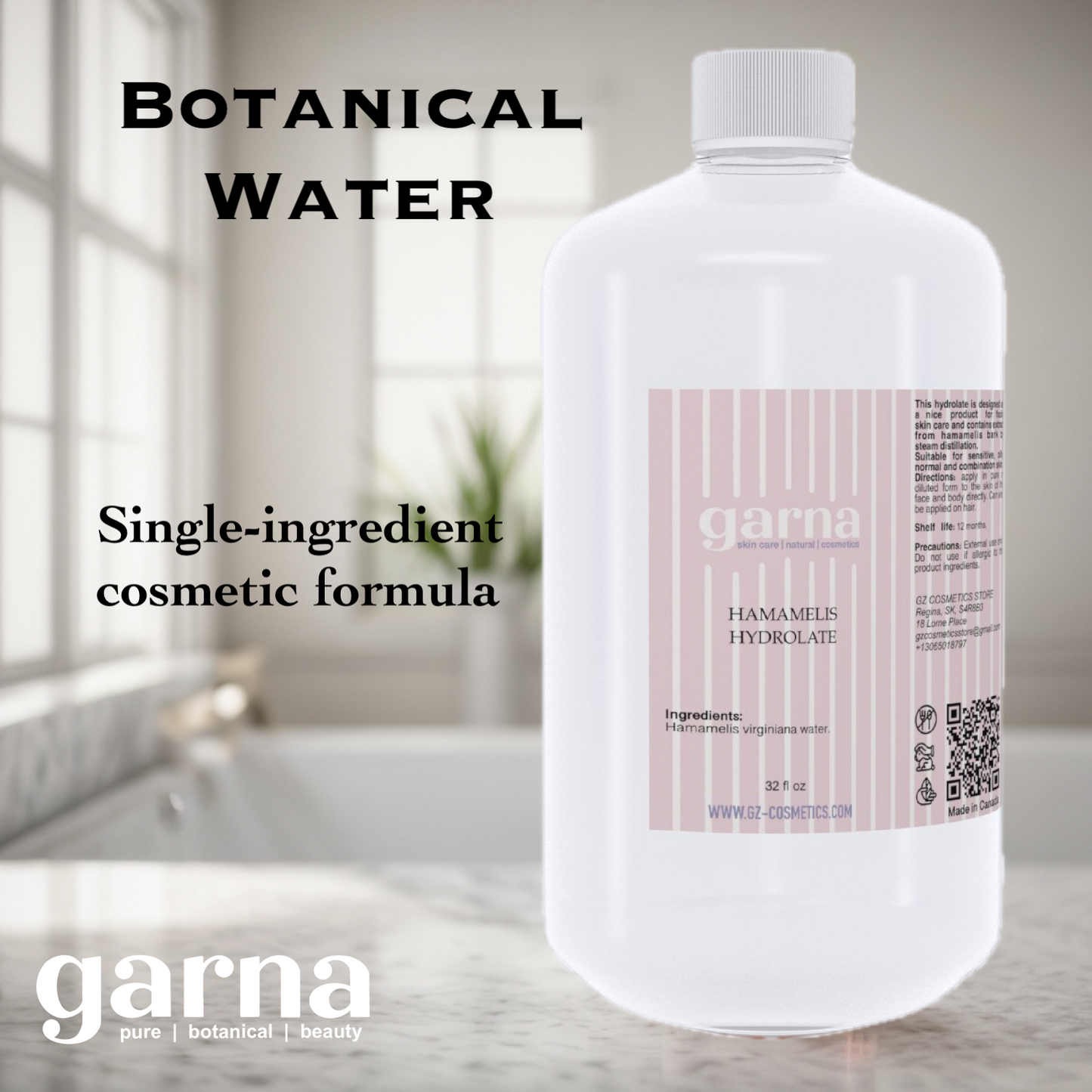 Witch Hazel Hydrosol Water by Garna, 32 oz (940 ml) bottle – clean, botanical aroma, photo 2