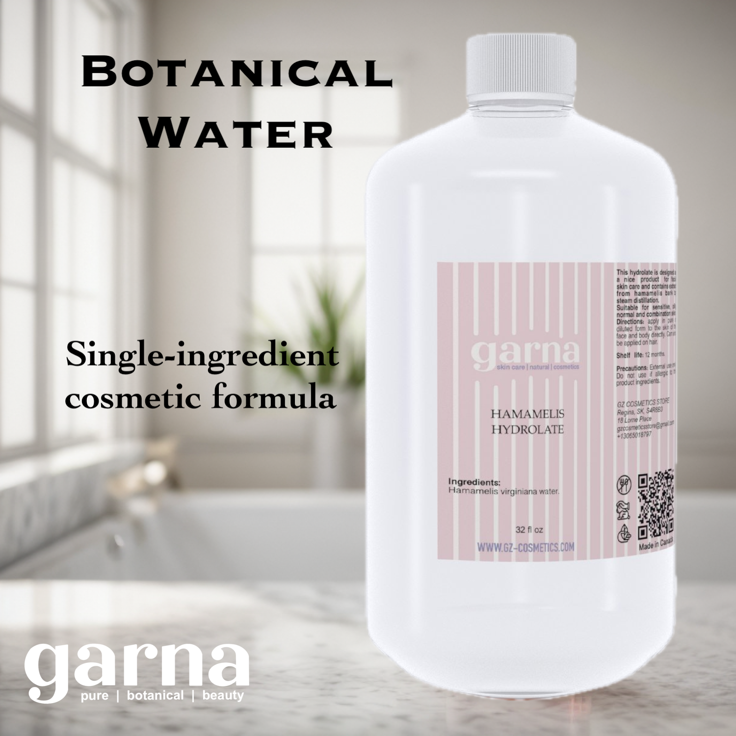 Witch Hazel Hydrosol Water by Garna, 32 oz (940 ml) bottle – clean, botanical aroma, photo 2