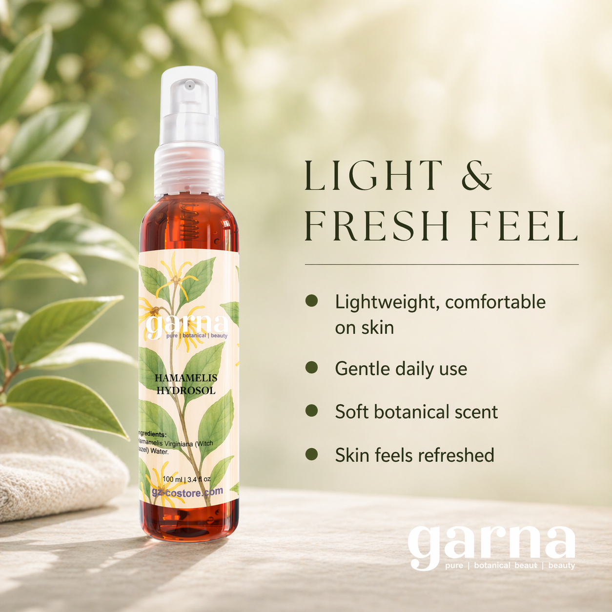 Witch Hazel Water 100 ml Hydrosol by Garna – light botanical for a fresh