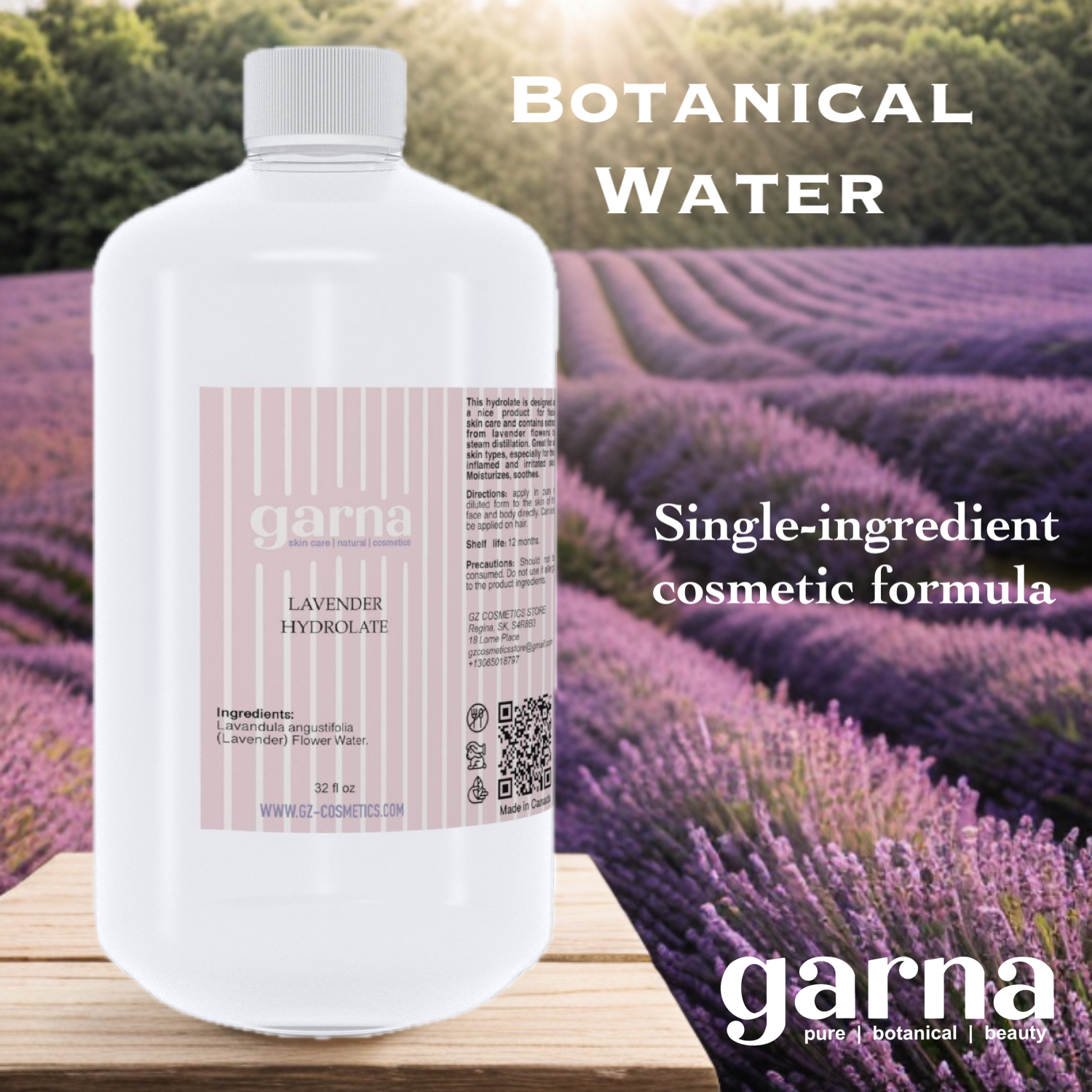 Lavender Hydrosol Water by Garna, 32 oz (940 ml) bottle – floral-herbal aroma, photo 2