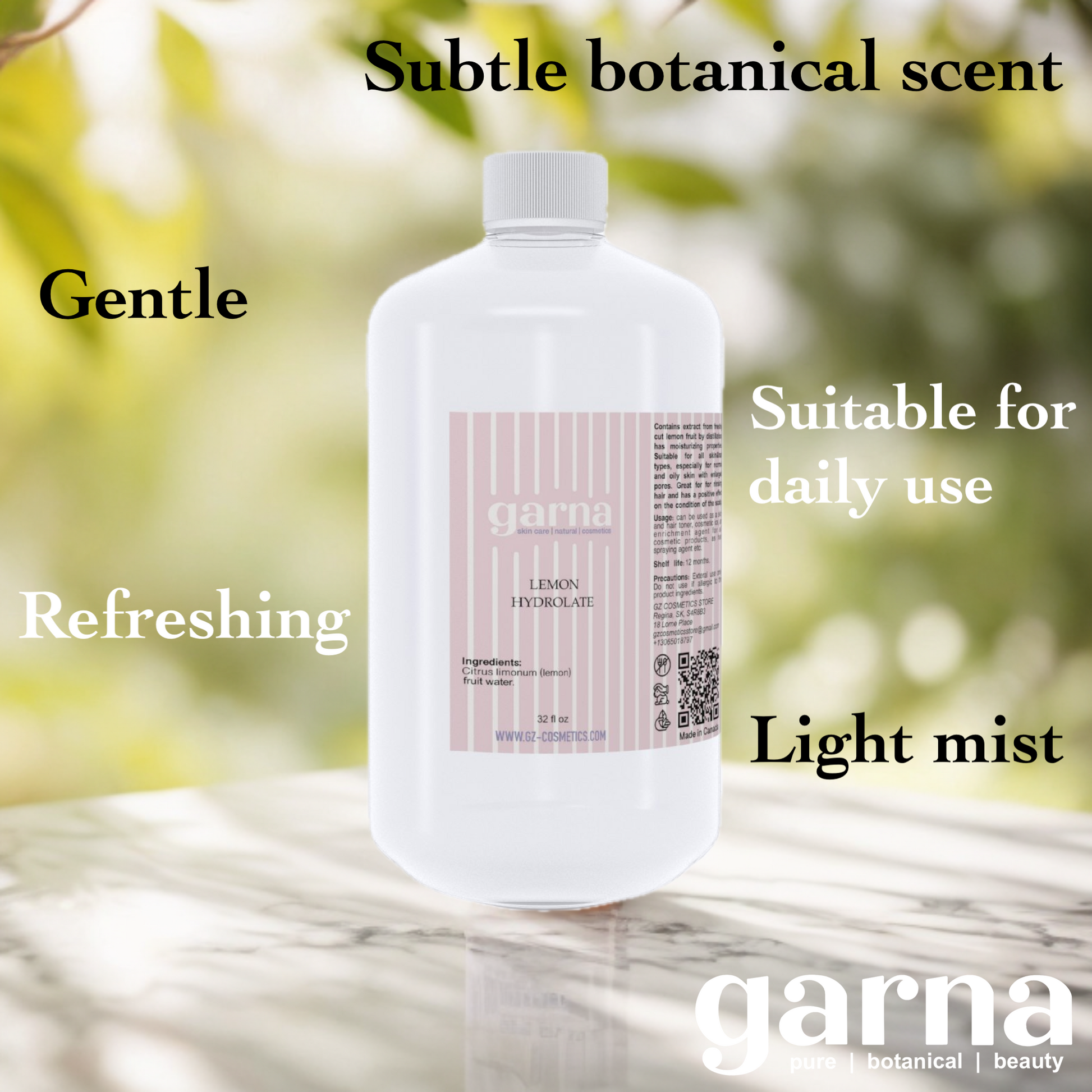 Lemon Hydrosol Water by Garna, 32 oz (940 ml) bottle – bright citrus aroma, photo 3