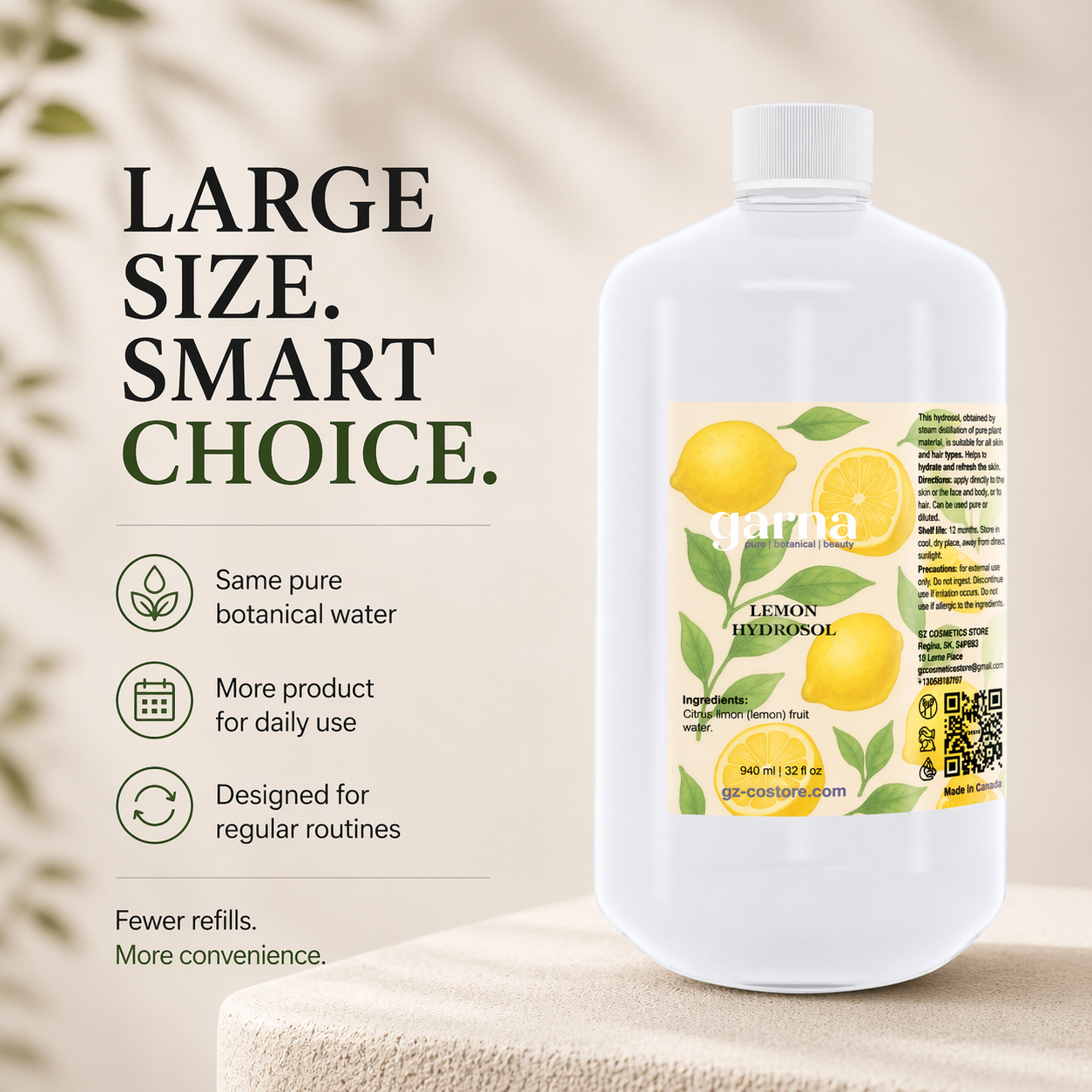 Eau hydrolat de citron de Garna – 946 ml (32 oz) d'eau botanique lumineuse pour un usage quotidien