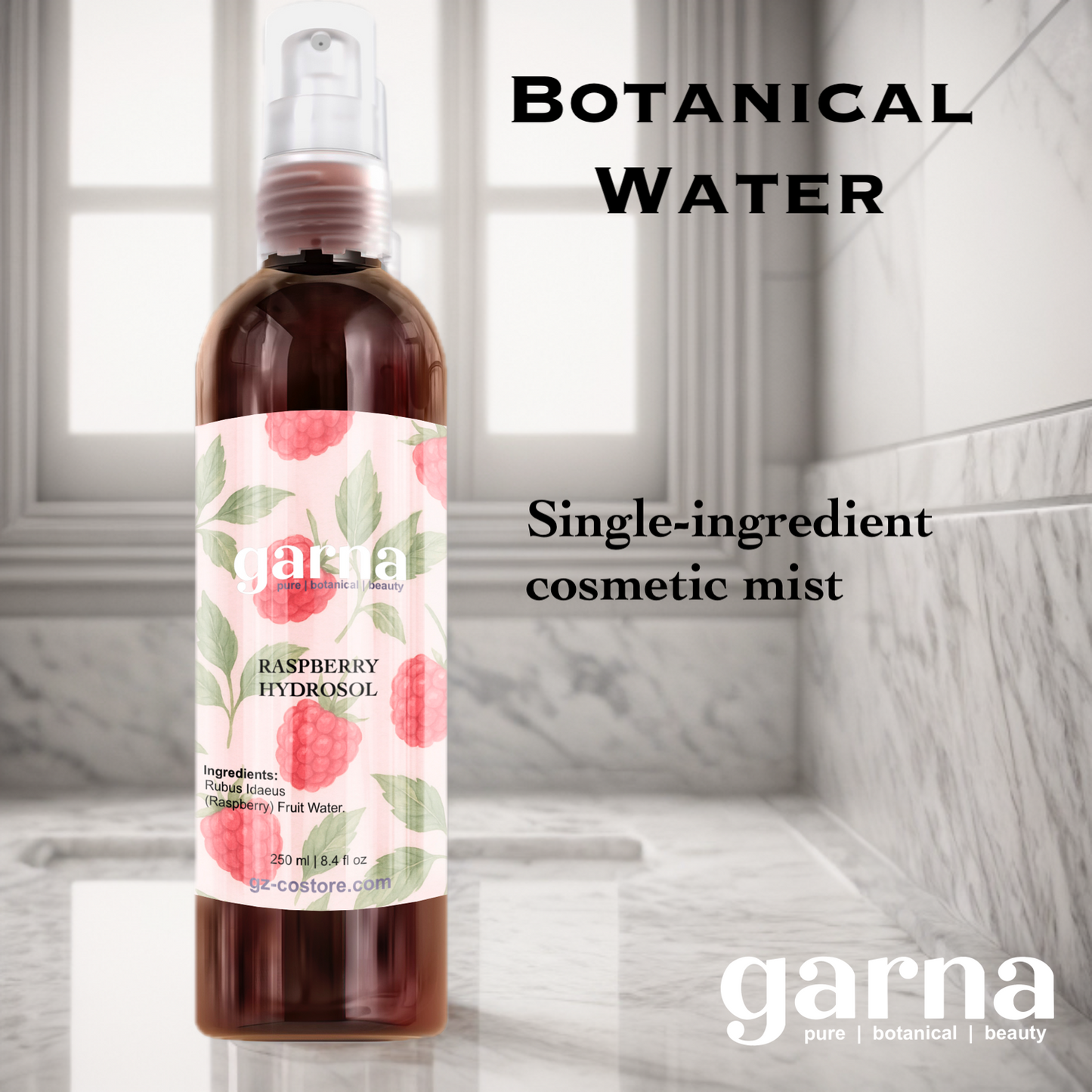Raspberry Hydrosol Mist by Garna – light botanical mist for face and hair 250 ml