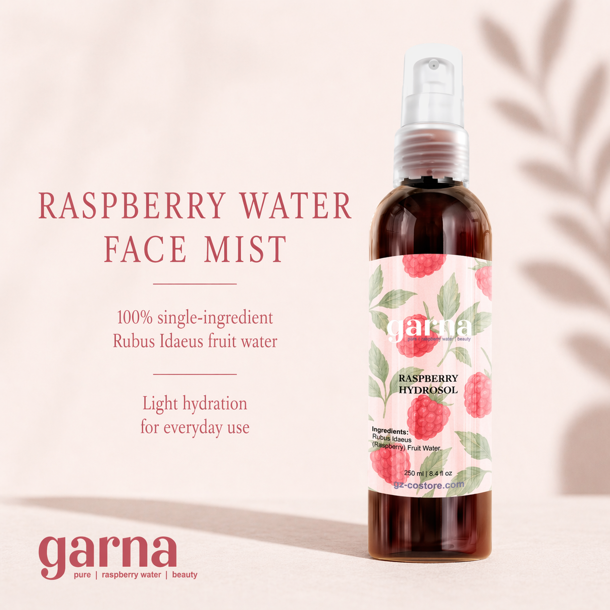Brume d'hydrolat de framboise de Garna – brume botanique légère pour le visage et les cheveux