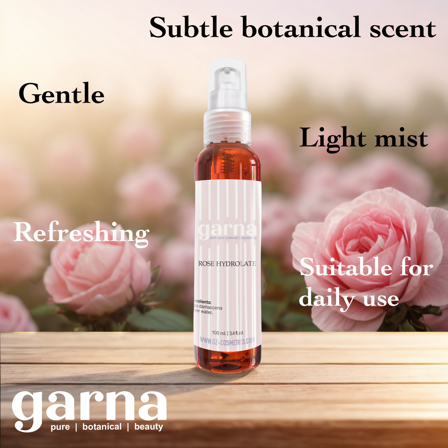 Hydrolat de rose de Garna – Soin botanique pour le visage et les cheveux