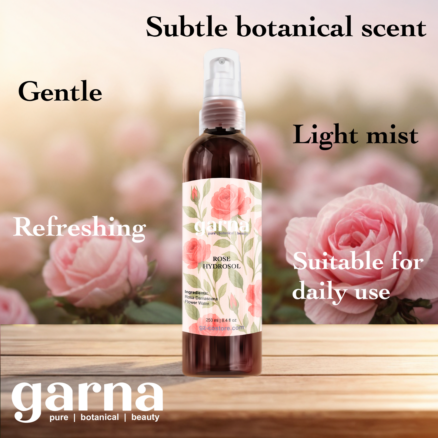 Garna Rose hydrosol 250 ml bottle