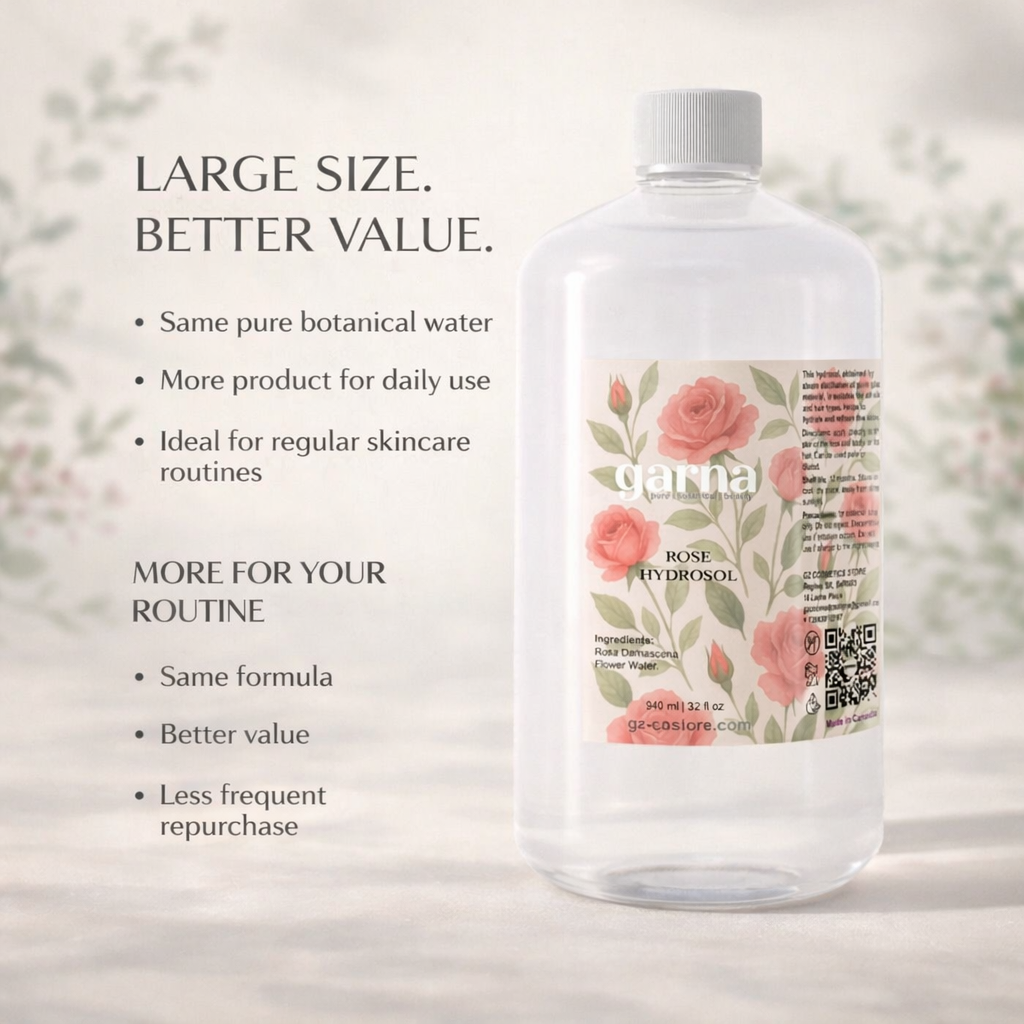 Rose Water 946 mL (32 fl oz) – Hydrosol Facial Toner for Skin & Hair, Single-Ingredient Rosa Damascena Flower Water, Gentle Daily Skincare, Bulk Size for Daily Use