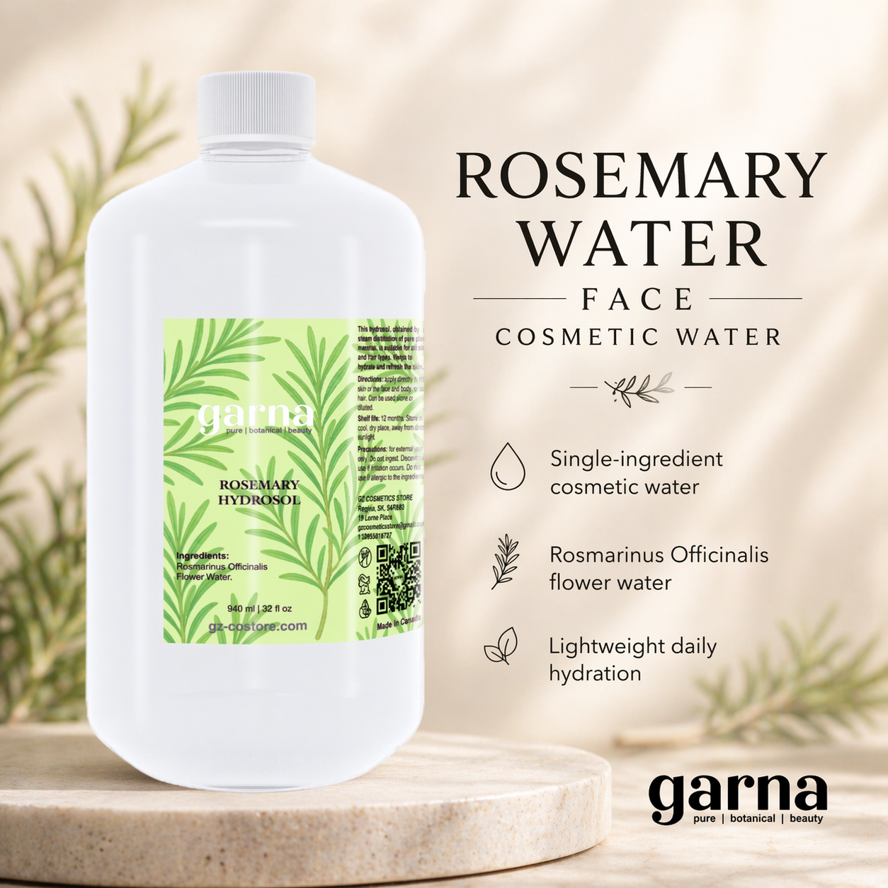 Hydrolat de romarin de Garna – 946 ml