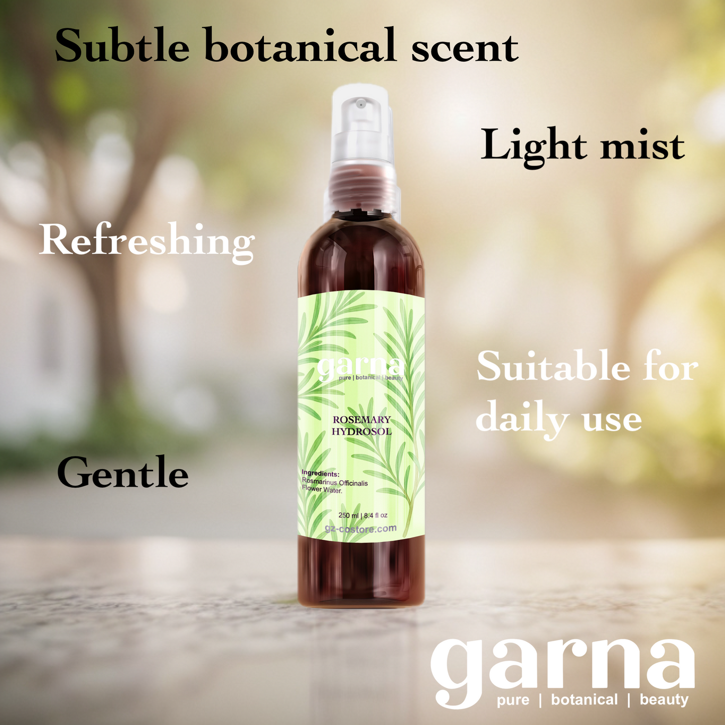 Rosemary Hydrosol Mist by Garna – light botanical mist for face and hair 250 ml