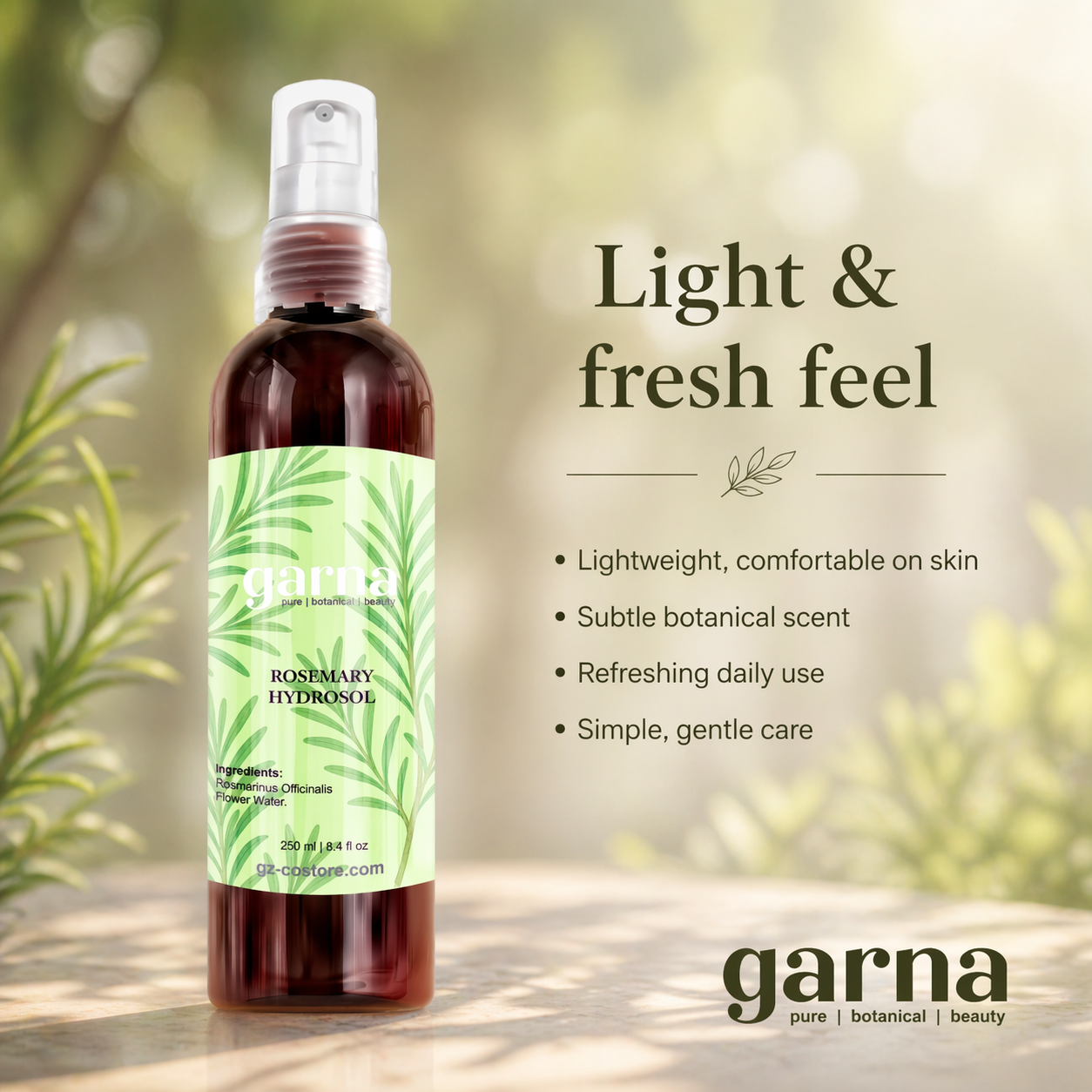 Brume d'hydrolat de romarin de Garna – brume botanique légère pour le visage et les cheveux