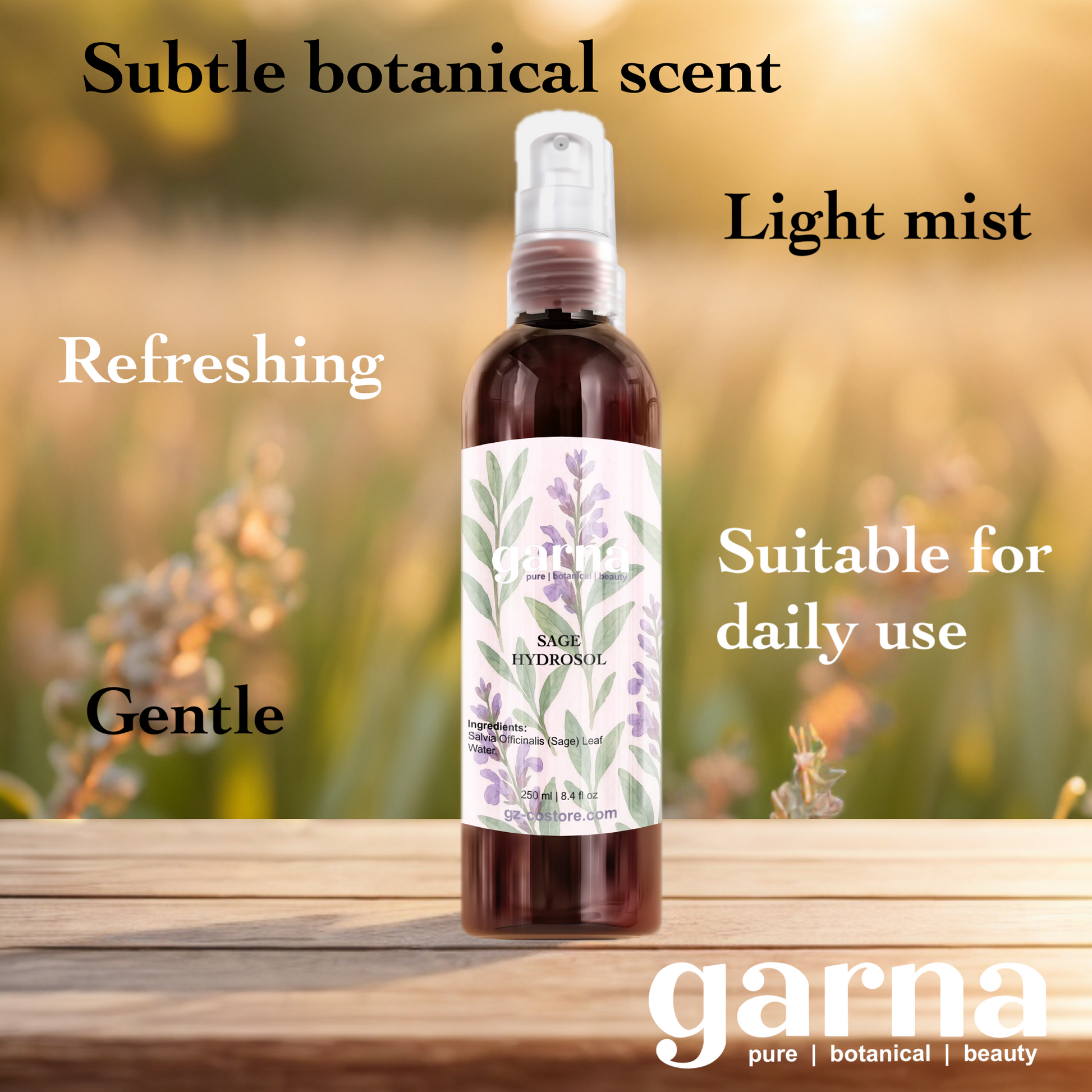 Garna Sage hydrosol mist 250 ml bottle