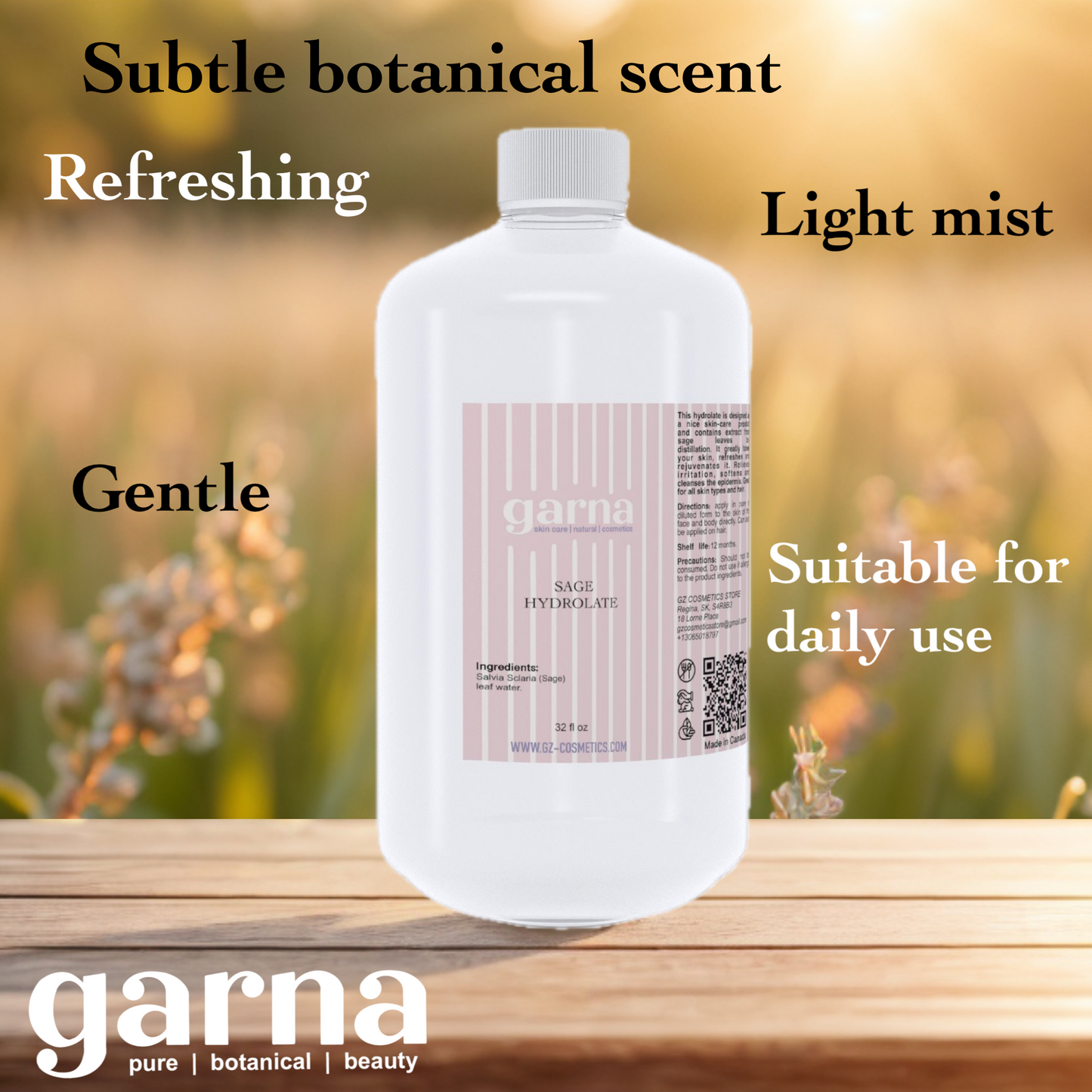  by Garna, 32 oz bottle, botanical hydrosol water