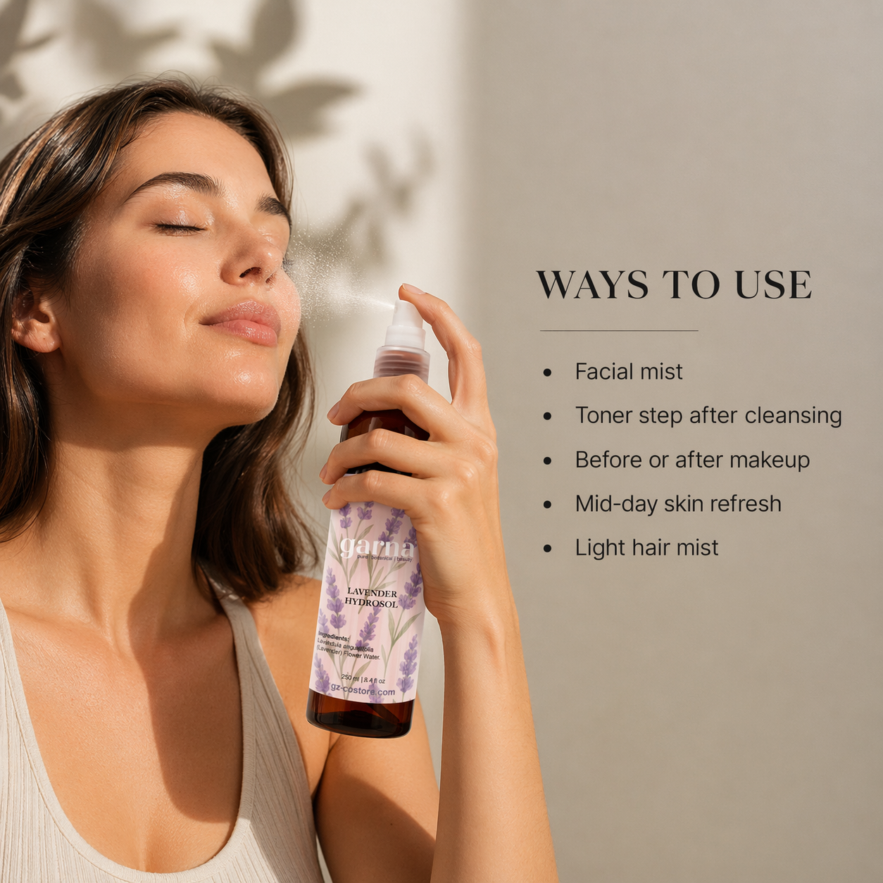 Brume d'hydrolat de lavande de Garna – brume florale douce pour le visage et les cheveux
